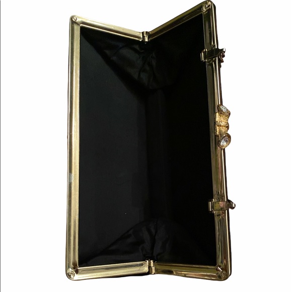 Vintage Beaded Black Handbag w/ Gold Chain & Rhinestone Beaded Clasp - Picture 9 of 10